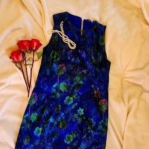 Tahari blue velvet sheath
